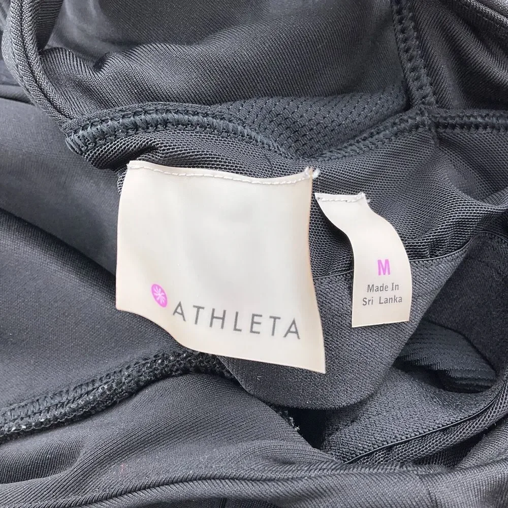 Athleta Tankini Top Women Medium Black Blouson Mesh Double Cross Pads Bra Swim‎